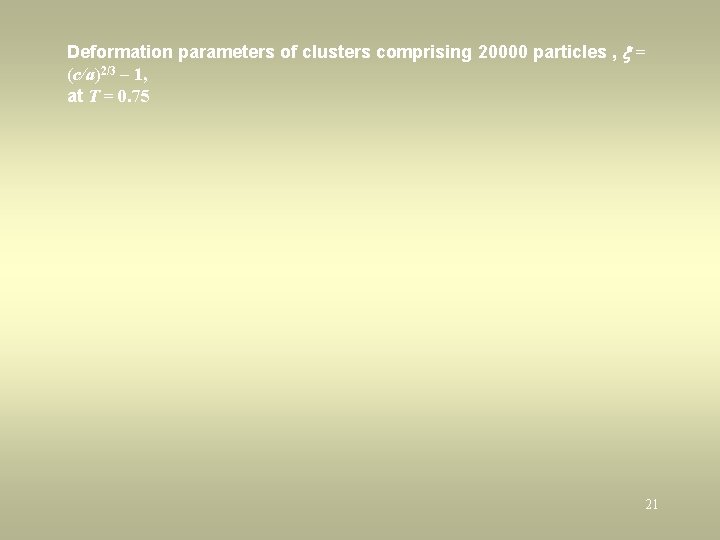 Deformation parameters of clusters comprising 20000 particles , x = (c/a)2/3 – 1, at