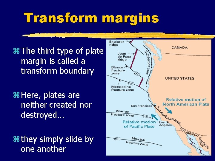 Transform margins z The third type of plate margin is called a transform boundary