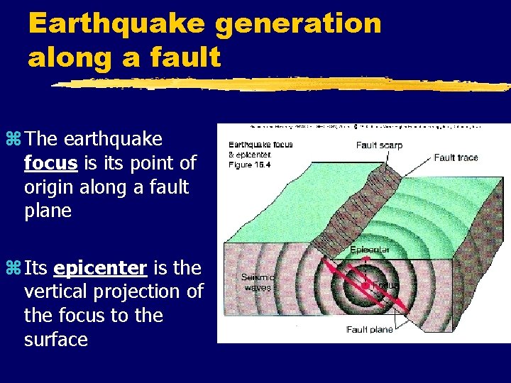 Earthquake generation along a fault z The earthquake focus is its point of origin