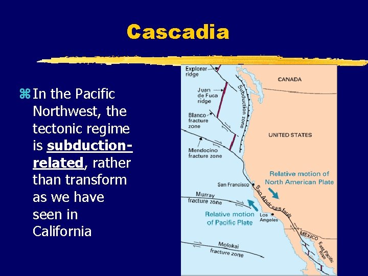 Cascadia z In the Pacific Northwest, the tectonic regime is subductionrelated, rather than transform