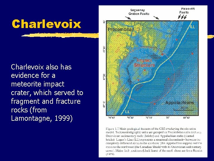 Charlevoix also has evidence for a meteorite impact crater, which served to fragment and