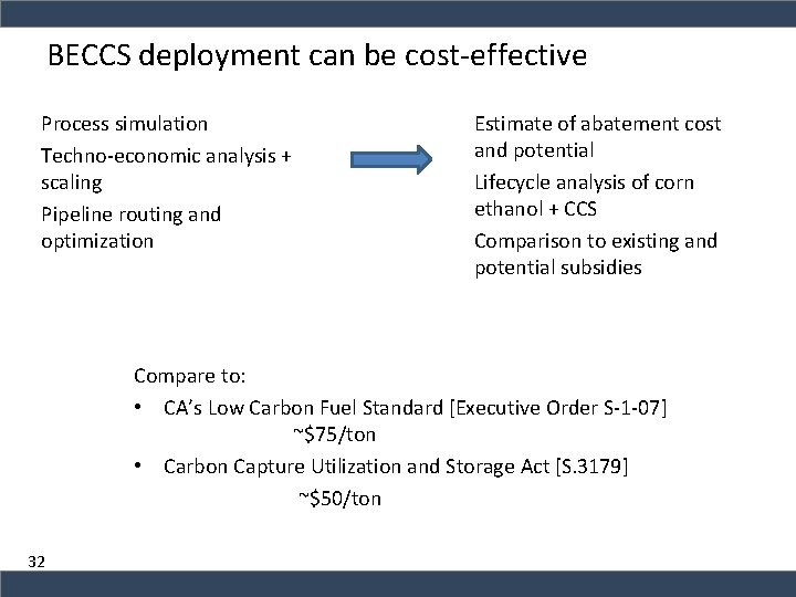 BECCS deployment can be cost-effective Process simulation Techno-economic analysis + scaling Pipeline routing and