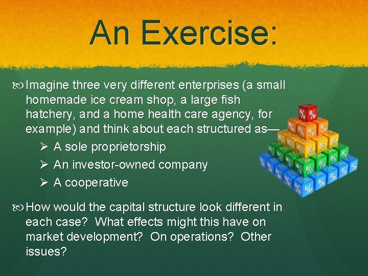 An Exercise: Imagine three very different enterprises (a small homemade ice cream shop, a