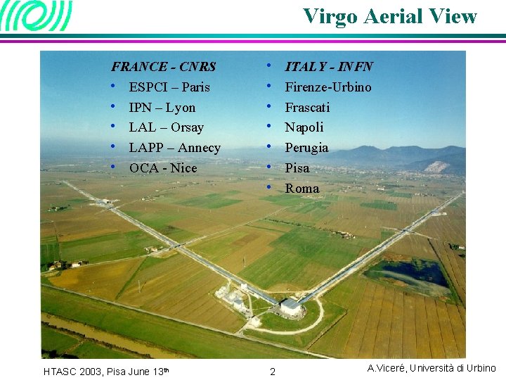 Virgo Aerial View FRANCE - CNRS • ESPCI – Paris • IPN – Lyon