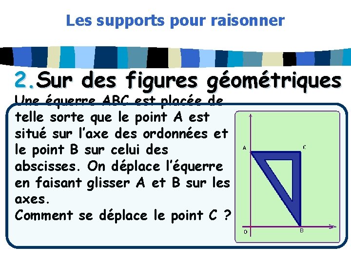 Les supports pour raisonner 2. Sur des figures géométriques Une équerre ABC est placée