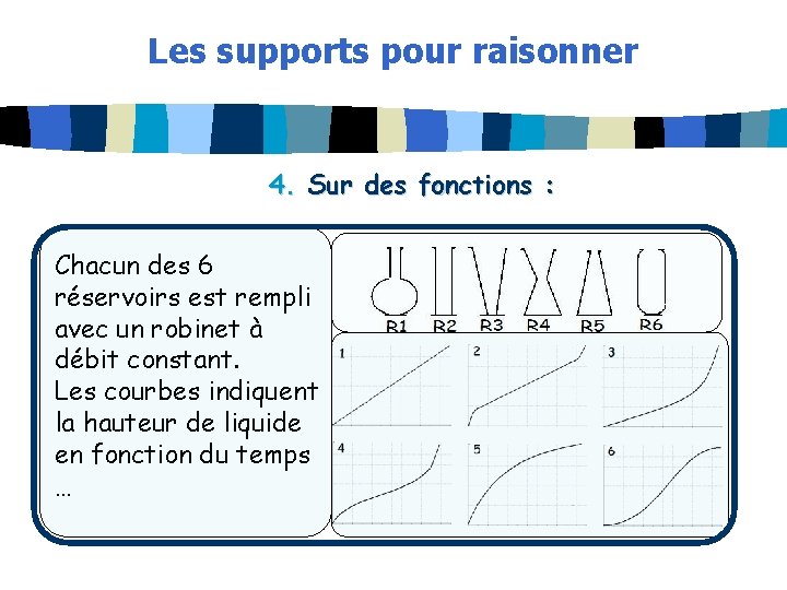 Les supports pour raisonner 4. Sur des fonctions : Chacun des 6 réservoirs est