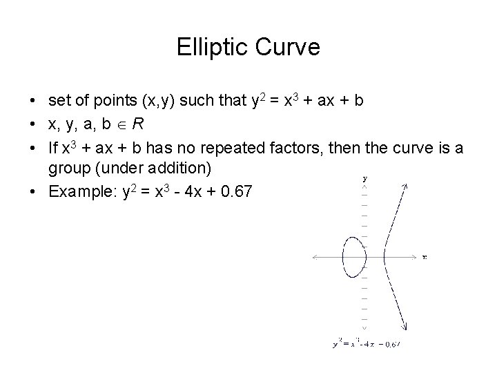 Elliptic Curve • set of points (x, y) such that y 2 = x