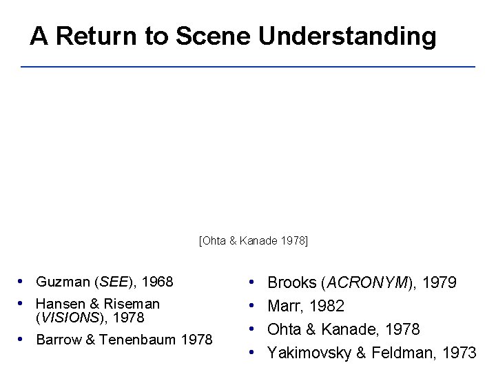 A Return to Scene Understanding [Ohta & Kanade 1978] • Guzman (SEE), 1968 •