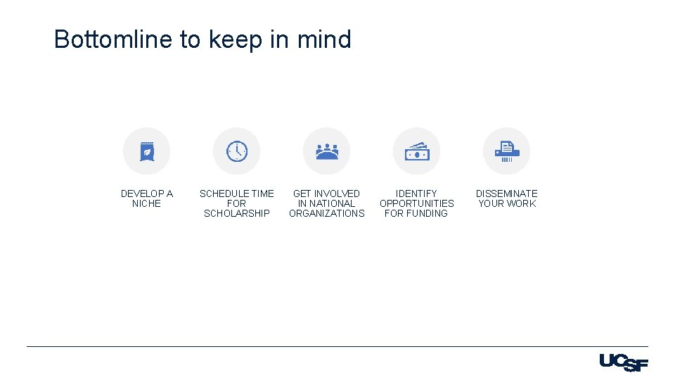 Bottomline to keep in mind DEVELOP A NICHE SCHEDULE TIME FOR SCHOLARSHIP GET INVOLVED