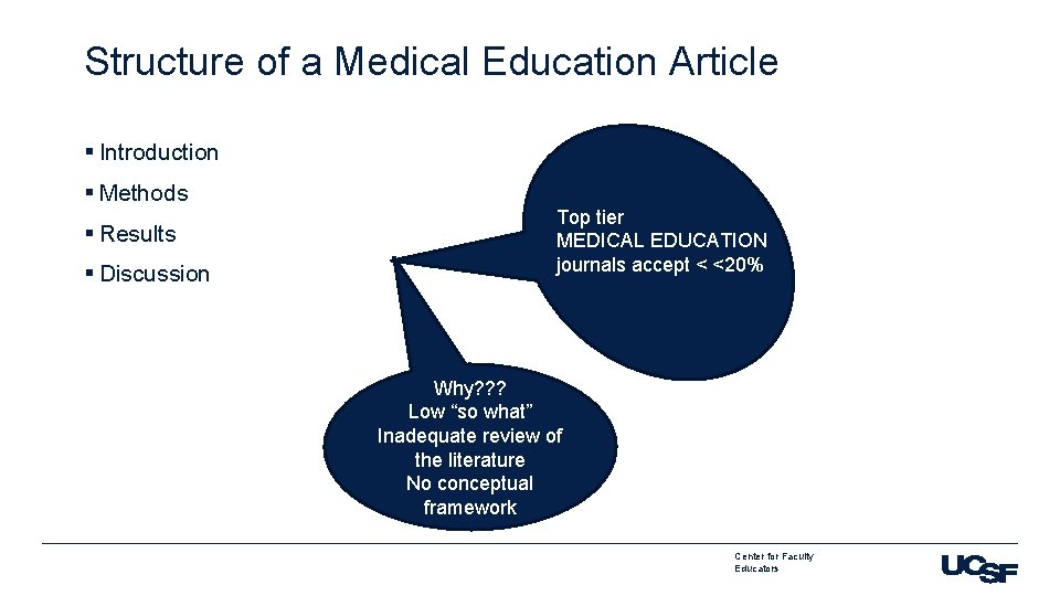 Structure of a Medical Education Article § Introduction § Methods § Results § Discussion