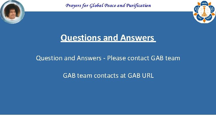 Prayers for Global Peace and Purification Questions and Answers Question and Answers - Please