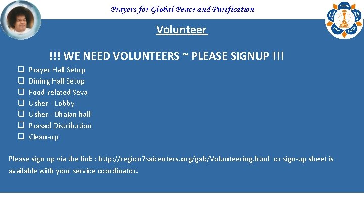 Prayers for Global Peace and Purification Volunteer !!! WE NEED VOLUNTEERS ~ PLEASE SIGNUP