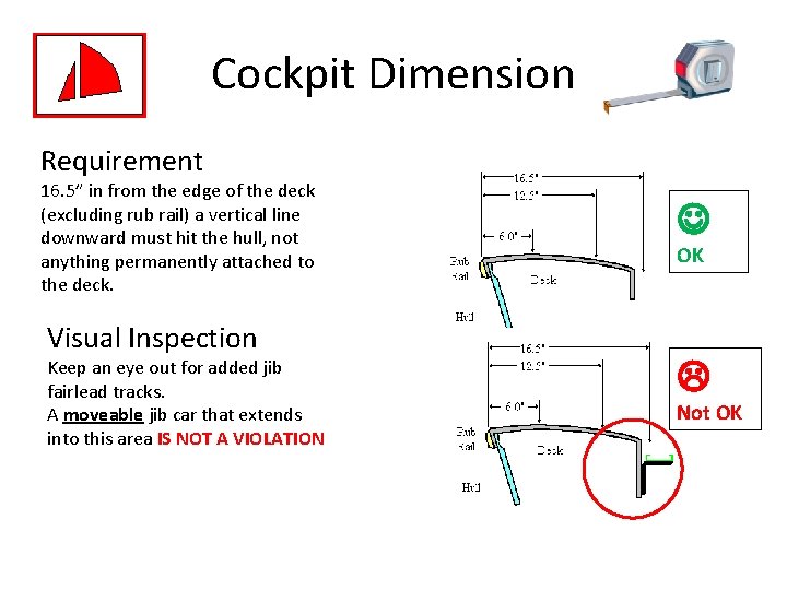 Cockpit Dimension Requirement 16. 5” in from the edge of the deck (excluding rub