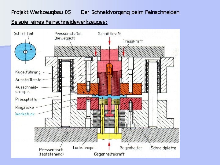 Projekt Werkzeugbau 05 Der Schneidvorgang beim Feinschneiden Beispiel eines Feinschneidewerkzeuges: 