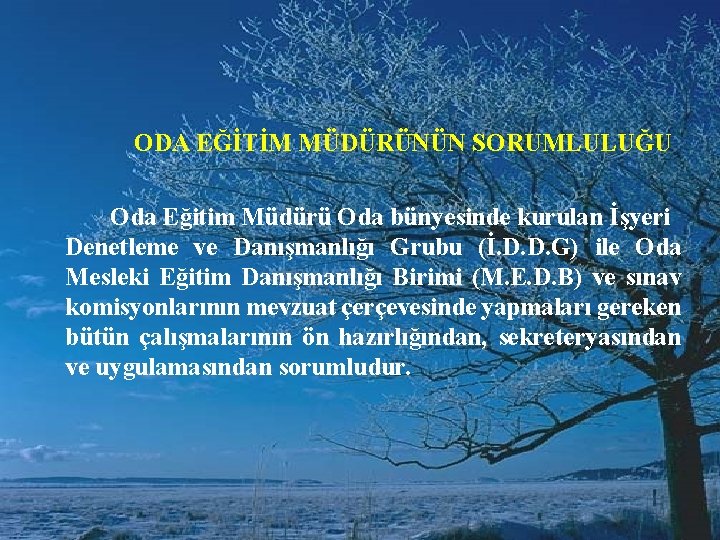  ODA EĞİTİM MÜDÜRÜNÜN SORUMLULUĞU Oda Eğitim Müdürü Oda bünyesinde kurulan İşyeri Denetleme ve