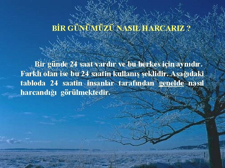  BİR GÜNÜMÜZÜ NASIL HARCARIZ ? Bir günde 24 saat vardır ve bu herkes