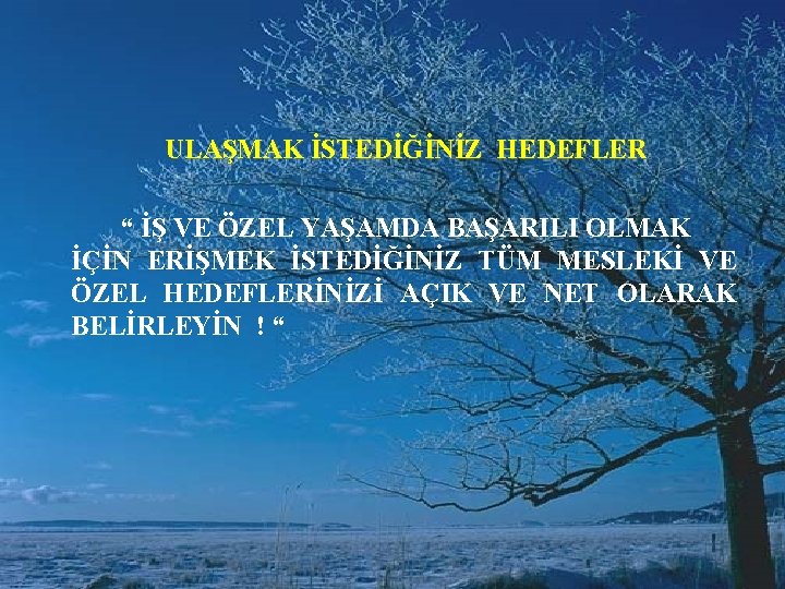  ULAŞMAK İSTEDİĞİNİZ HEDEFLER “ İŞ VE ÖZEL YAŞAMDA BAŞARILI OLMAK İÇİN ERİŞMEK İSTEDİĞİNİZ