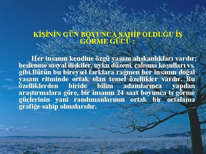 KİŞİNİN GÜN BOYUNCA SAHİP OLDUĞU İŞ GÖRME GÜCÜ : Her insanın kendine özgü yaşam