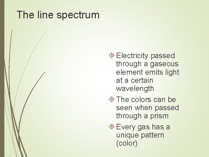 The line spectrum Electricity passed through a gaseous element emits light at a certain