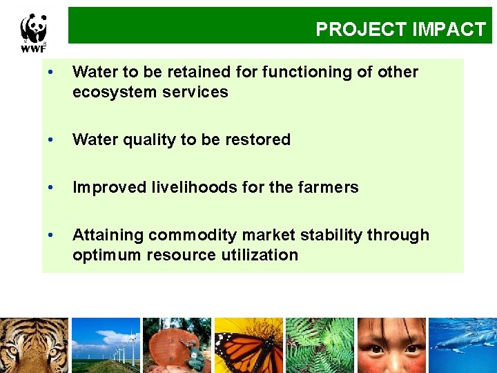 PROJECT IMPACT Implementation Approach • Water to be retained for functioning of other ecosystem