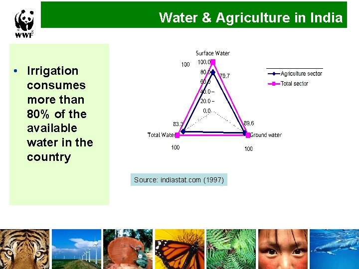 Water & Agriculture in India • Irrigation consumes more than 80% of the available