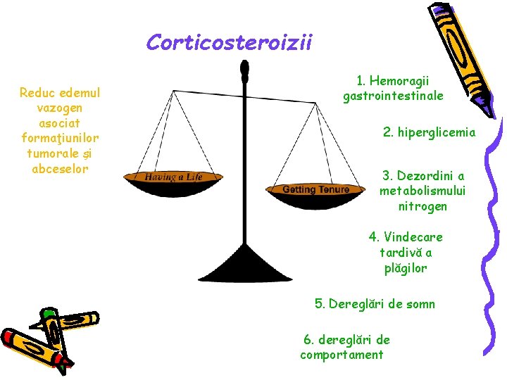Corticosteroizii Reduc edemul vazogen asociat formaţiunilor tumorale şi abceselor 1. Hemoragii gastrointestinale 2. hiperglicemia