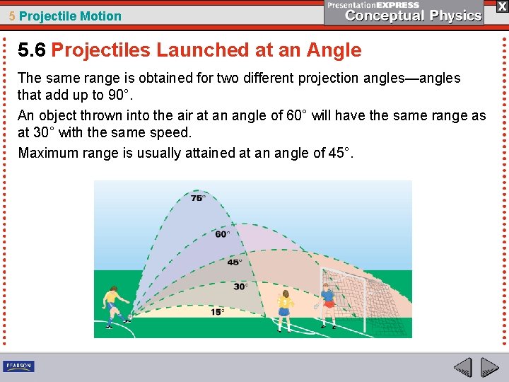 5 Projectile Motion 5. 6 Projectiles Launched at an Angle The same range is