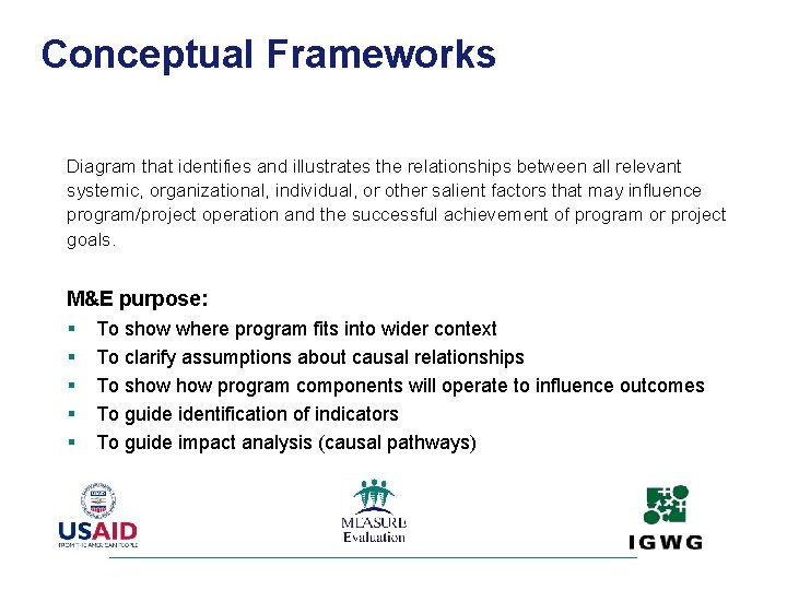 Conceptual Frameworks Diagram that identifies and illustrates the relationships between all relevant systemic, organizational,