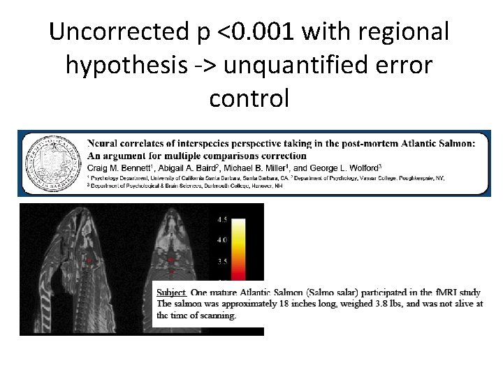 Uncorrected p <0. 001 with regional hypothesis -> unquantified error control 