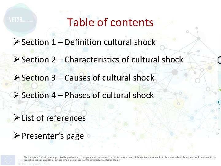 Table of contents Ø Section 1 – Definition cultural shock Ø Section 2 –