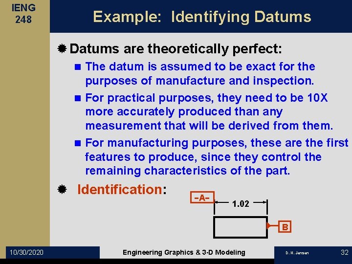 IENG 248 Example: Identifying Datums ® Datums are theoretically perfect: The datum is assumed