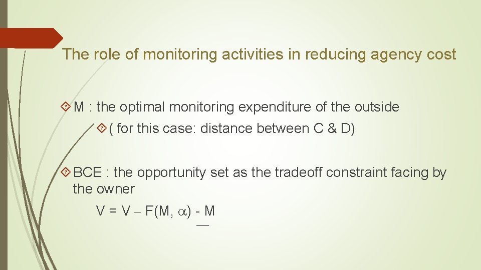 The role of monitoring activities in reducing agency cost M : the optimal monitoring