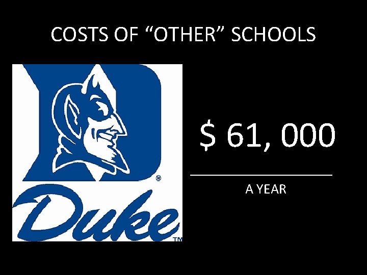 COSTS OF “OTHER” SCHOOLS $ 61, 000 __________ A YEAR 