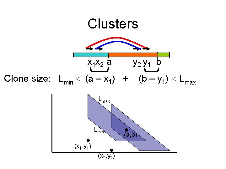 Clusters x 1 x 2 a y 2 y 1 b Clone size: Lmin