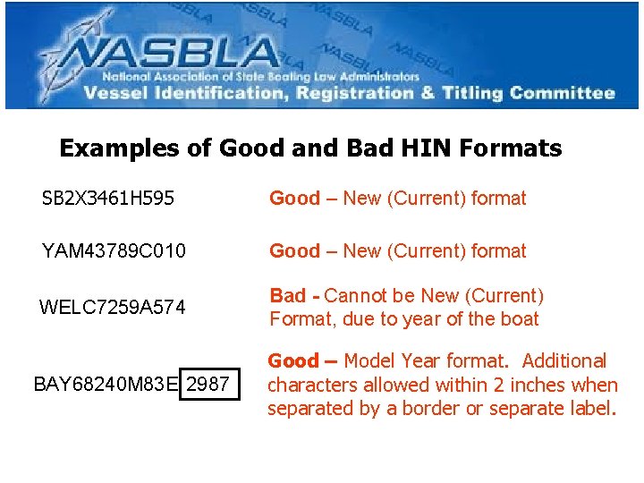 Examples of Good and Bad HIN Formats SB 2 X 3461 H 595 Good