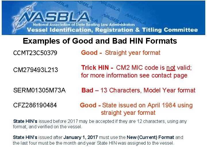 Examples of Good and Bad HIN Formats CCMT 23 C 50379 Good - Straight