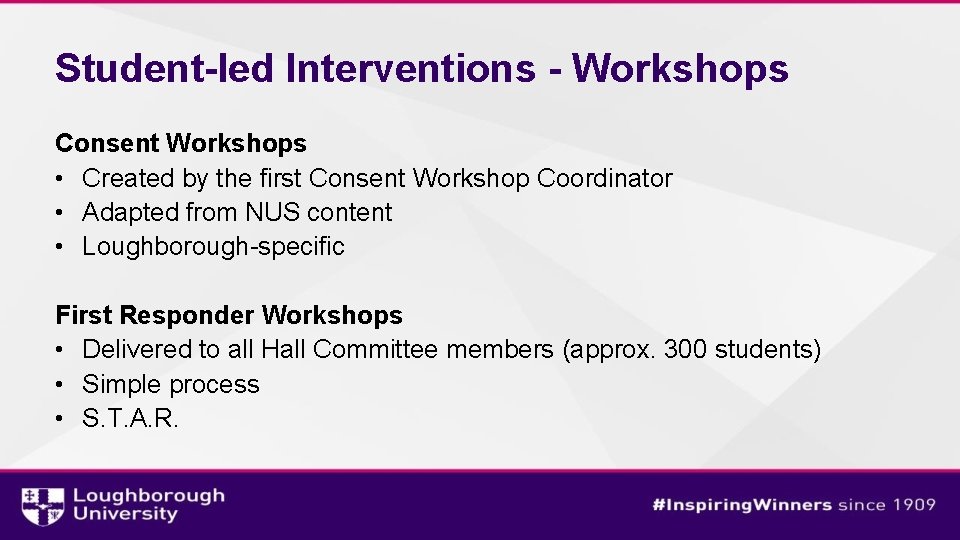 Student-led Interventions - Workshops Consent Workshops • Created by the first Consent Workshop Coordinator