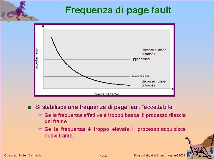 Frequenza di page fault n Si stabilisce una frequenza di page fault “accettabile”. F