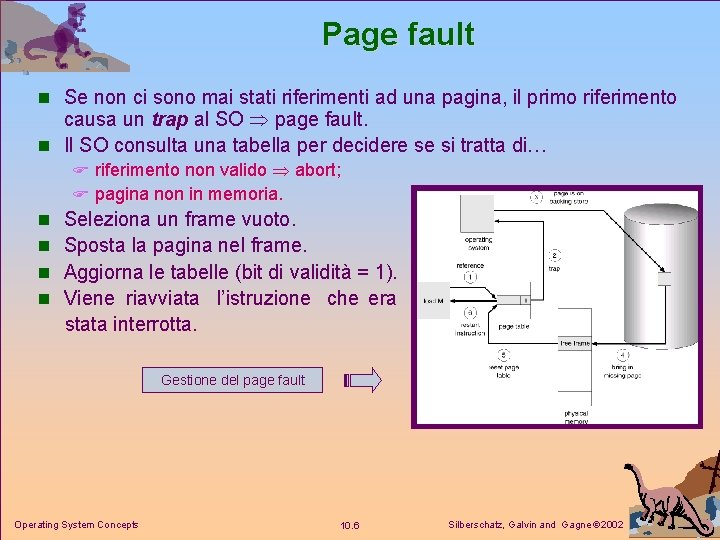 Page fault n Se non ci sono mai stati riferimenti ad una pagina, il