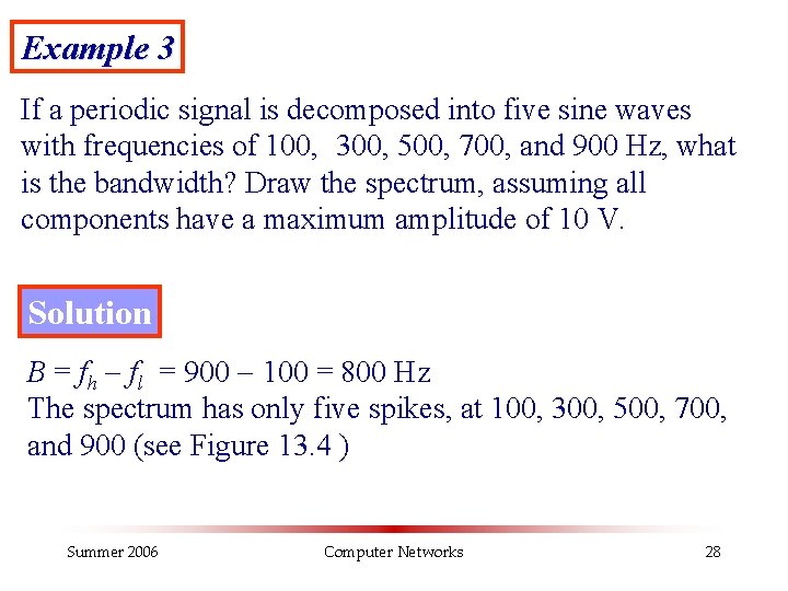 Example 3 If a periodic signal is decomposed into five sine waves with frequencies