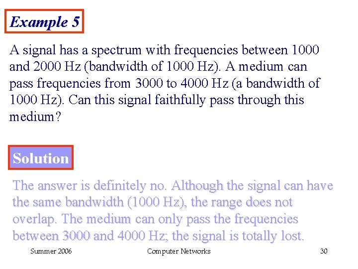 Example 5 A signal has a spectrum with frequencies between 1000 and 2000 Hz