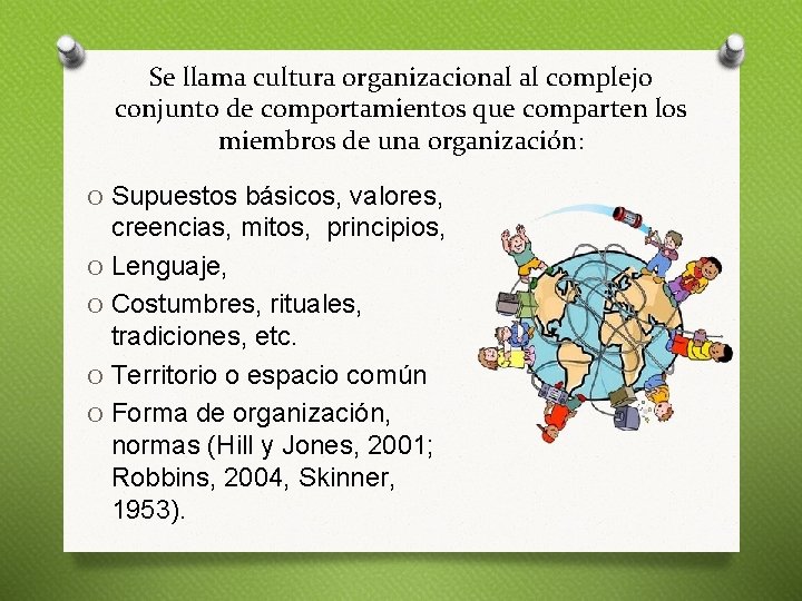 Se llama cultura organizacional al complejo conjunto de comportamientos que comparten los miembros de