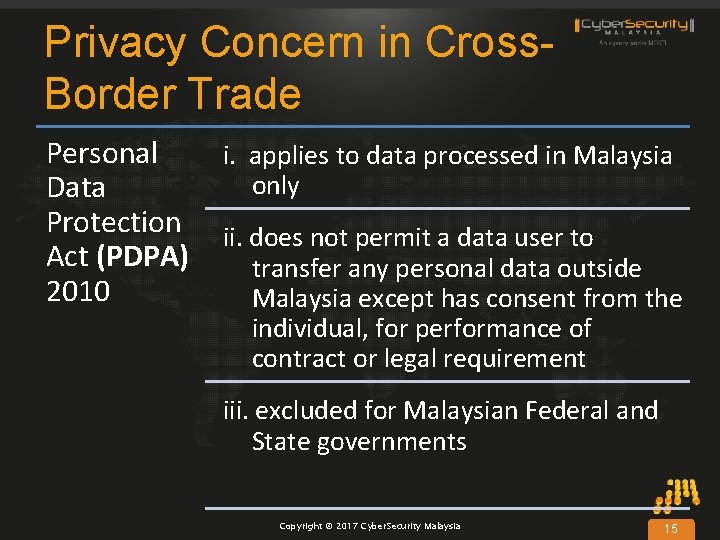 Privacy Concern in Cross. Border Trade Personal Data Protection Act (PDPA) 2010 i. applies