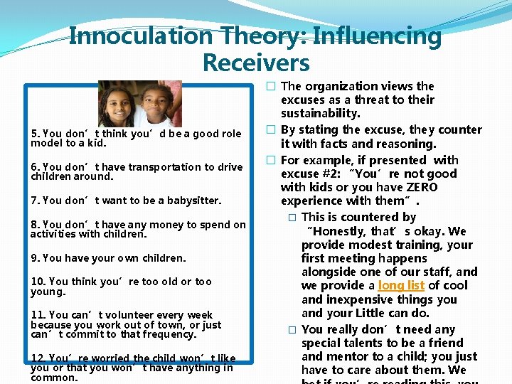 Innoculation Theory: Influencing Receivers 5. You don’t think you’d be a good role model