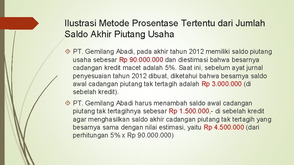 Ilustrasi Metode Prosentase Tertentu dari Jumlah Saldo Akhir Piutang Usaha PT. Gemilang Abadi, pada