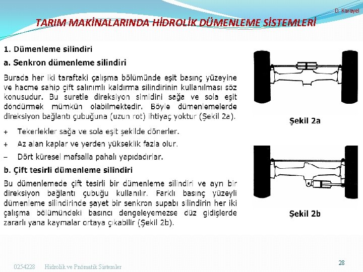 D. Karayel TARIM MAKİNALARINDA HİDROLİK DÜMENLEME SİSTEMLERİ 0254228 Hidrolik ve Pnömatik Sistemler 28 