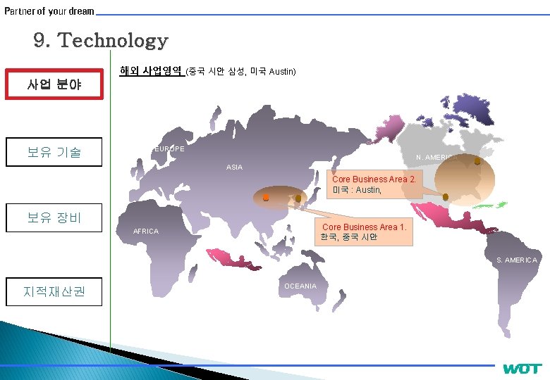 9. Technology 해외 사업영역 (중국 시안 삼성, 미국 Austin) 사업 분야 보유 기술 EUROPE