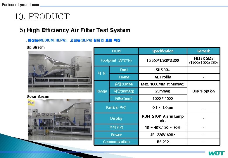 10. PRODUCT 5) High Efficiency Air Filter Test System. 중성능(MEDIUM, HEPA), 고성능(ULPA) 필터의 효율