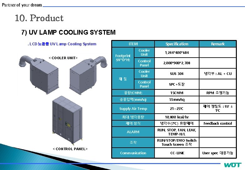 10. Product 7) UV LAMP COOLING SYSTEM ITEM . LCD노광용 UV Lamp Cooling System