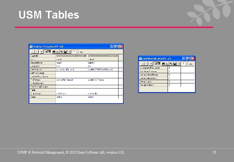 USM Tables SNMP & Network Management, © 2010 Easy Software AB, version 6. 02